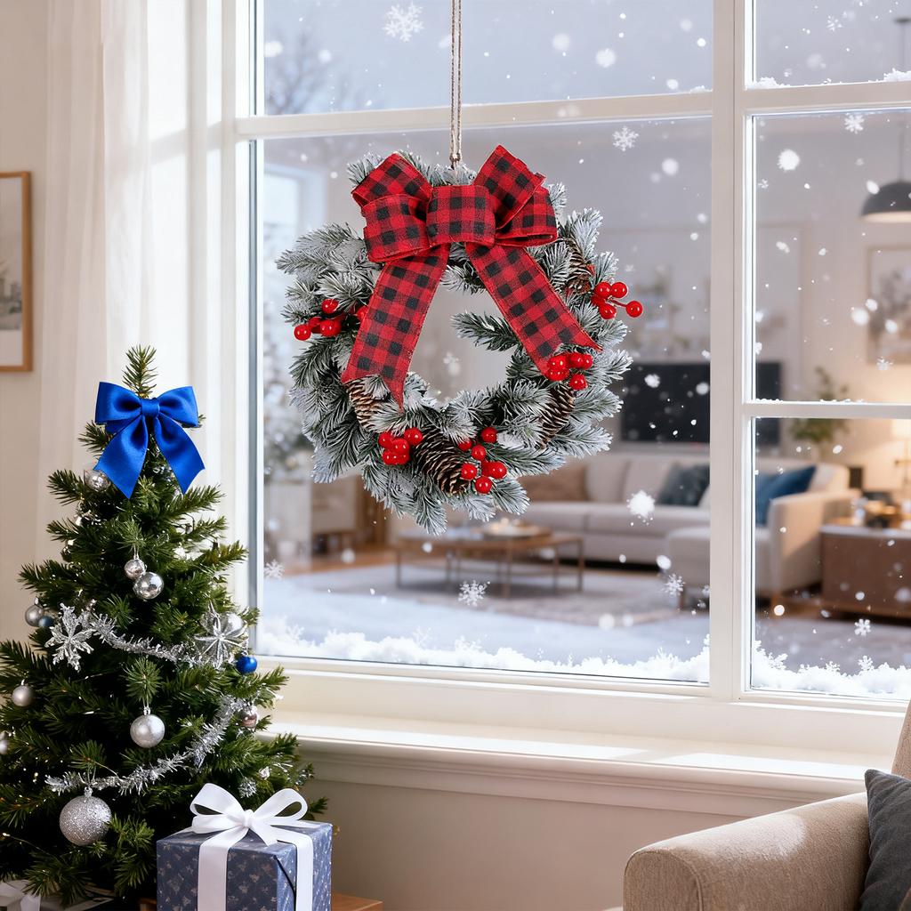 Рождественский дверной молоток - Рождественский дверной молоток, Реалистичный кедровый венок, Подходит для домашних дверей, стен, внутренних и наружных рождественских украшений.