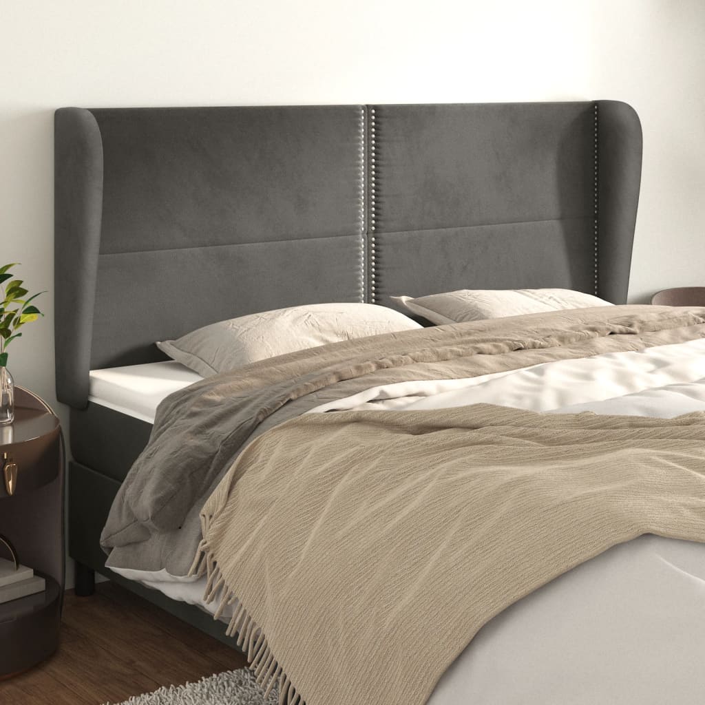 Headboard with Ears Dark Grey 183 x 23 x 118 128 cm Velvet