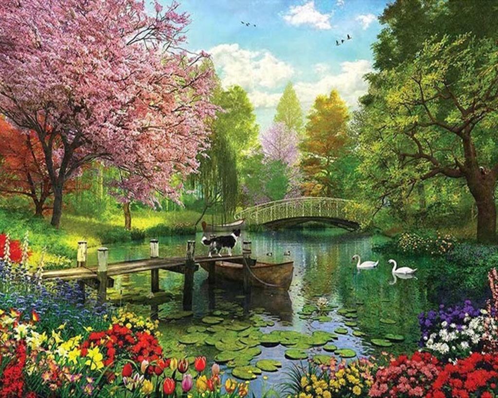 5D Diamond Mosaic Round Diy Diamond Painting for Adults Handicraft Spring Scenic Picture Art Wall Decor