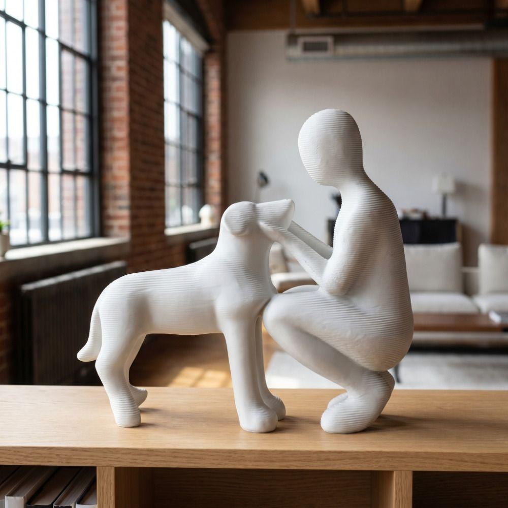 Sculpture Girl And Dog Statues Pet Lovers Desktop Ornaments Cute Dog Figurine  Office