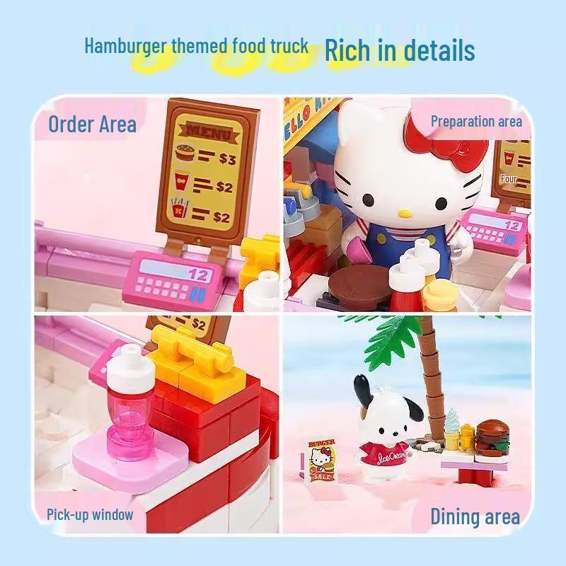 Hello Kitty Cinnamoroll Hamburger & Ice Cream Truck Building Blocks Toy