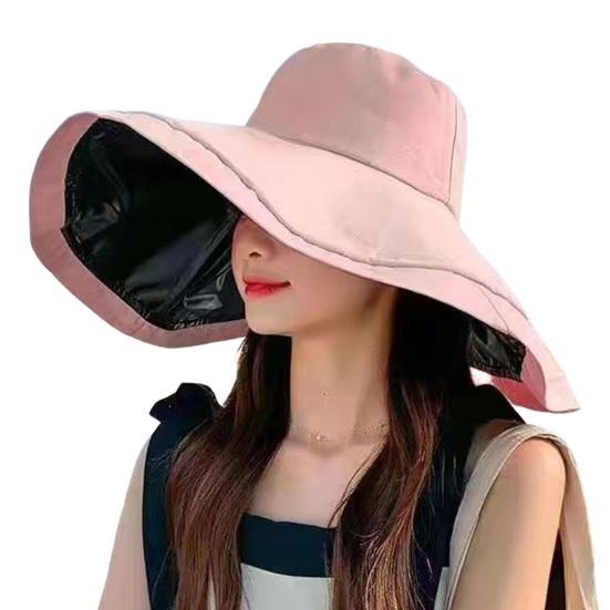 Женская рыбацкая шляпа с большими полями, защита от солнца, анти-УФ-складная, однотонная, ветрозащитная, с ремешком, термостойкая виниловая кепка для путешествий, пляжа, улицы