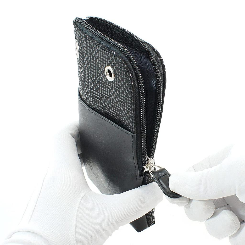 Чехол для смартфона Indenya Inden Sacoche Smartphone Pochette из оленьей кожи черного цвета с черным лаком, мелкий клетчатый узор 5027-01-167