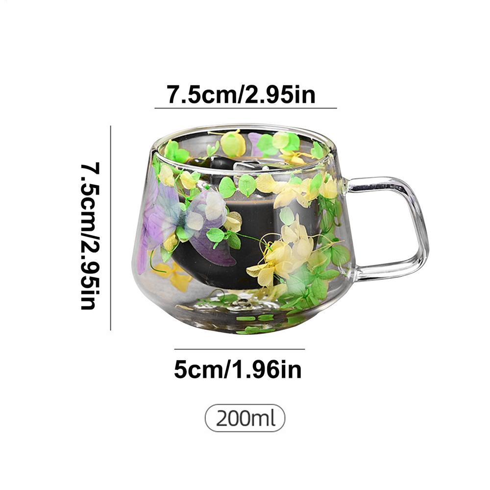 200ml Double Wall Glass Cup Clear Dried Flowers Glass Tea Cup Double Wall Glass Dried Flowers Tea Cup Heat Resistant Tea Cups