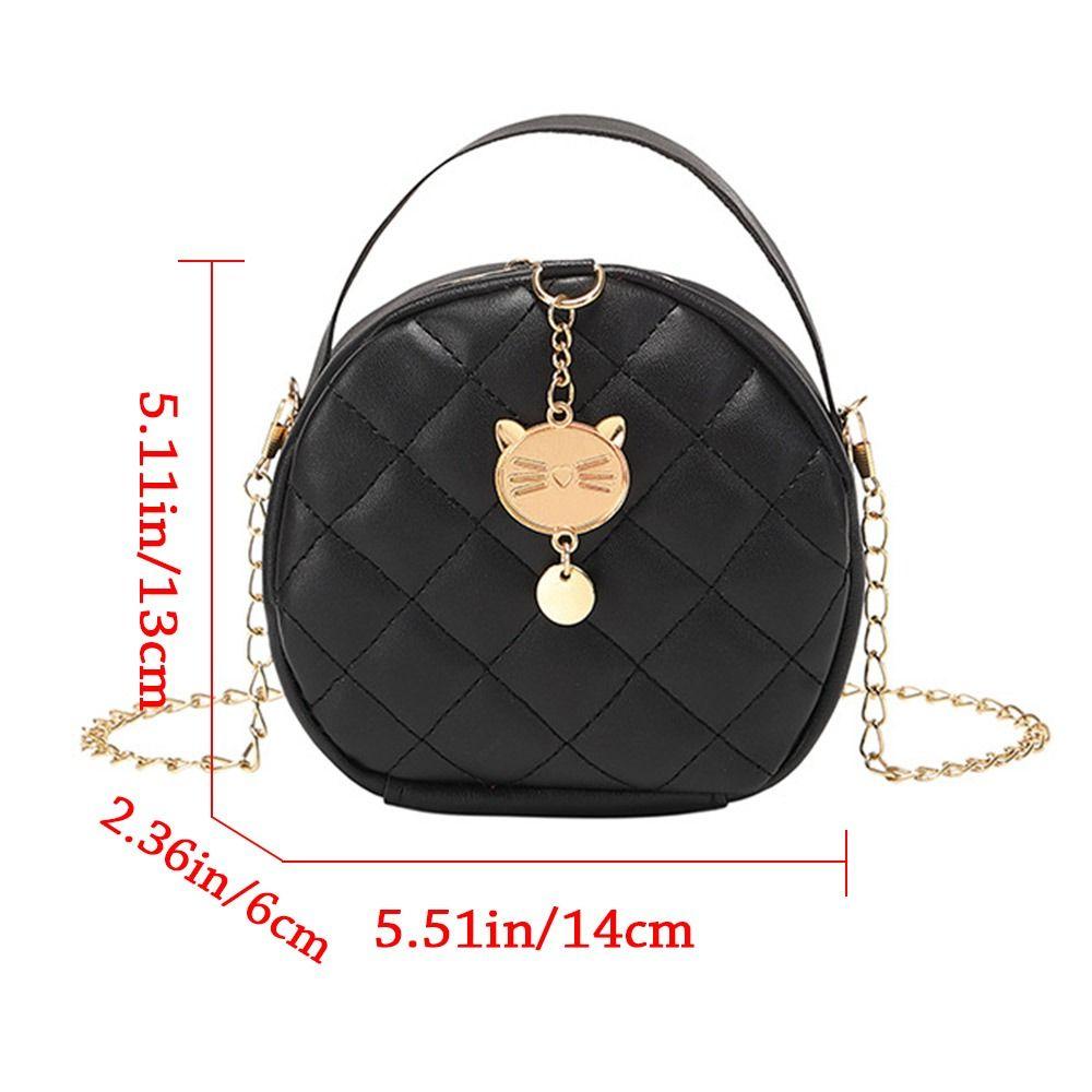Female Cute Cat PU Leather Messenger Bag Round Handbags Crossbody Chain Shoulder Bags