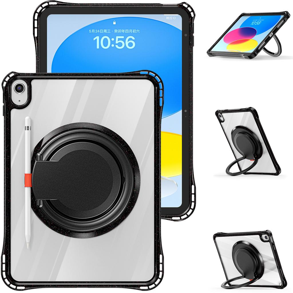 For iPad (2025)/10.9 (2022) Case Rotating Handle Grip TPU+PC Clear Tablet Cover
