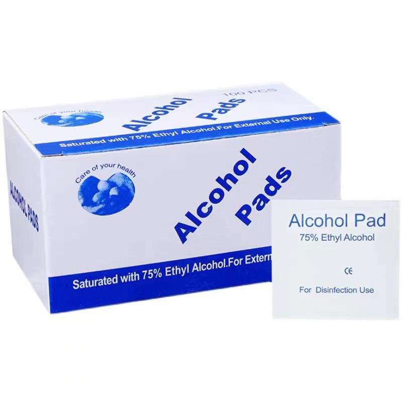 75% Alcohol Disposable Wipes - 100 Large Cotton Pads for Mobile Phones, Travel, Ear Piercings, and Individual Disinfection