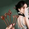 Cat Chinese Style Hairpin Butterfly Hanfu Headwear Antique Wooden Hair Stick  Hairstyle Design Tool