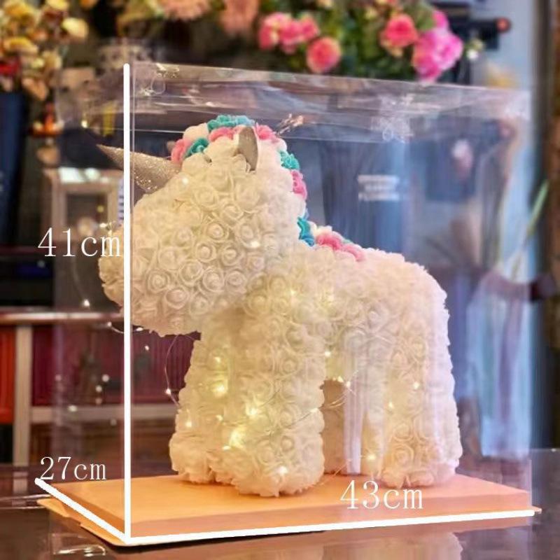 Qixi Unicorn Rose Preserved Flower & Teddy Bear Gift Set for Girlfriend or Kids