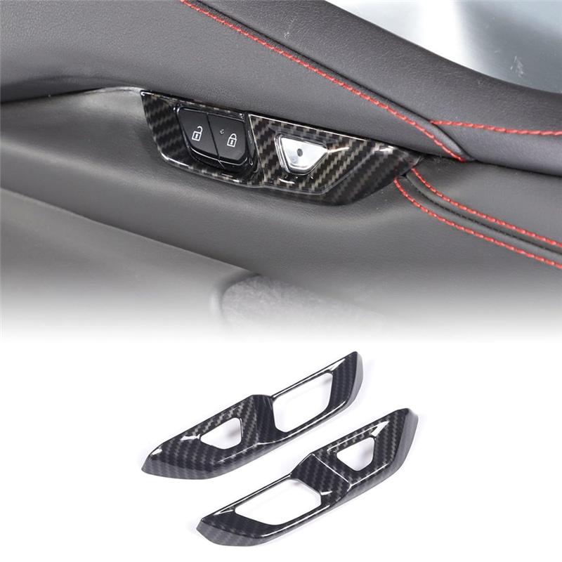 For Corvette C8 - Car Inner Door Lock Switch Button Cover Trim Accessories ABS Carbon Fiber-M53K