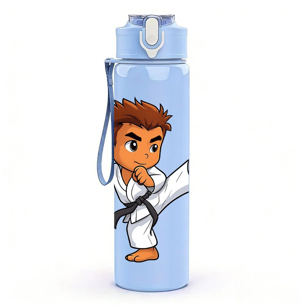 1PC Karate Kid Boy Martial Arts Print 750ml Color Plastic Sports Water Bottle Leakproof Flip Straw Lid Suitable for Sports Office Home Use