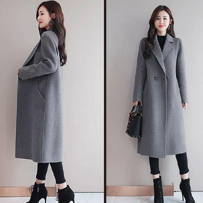 Women's Korean-Style Woolen Outer Wear Coat Autumn Spring Mid-Length Plus-Size Loose Woolen Coat