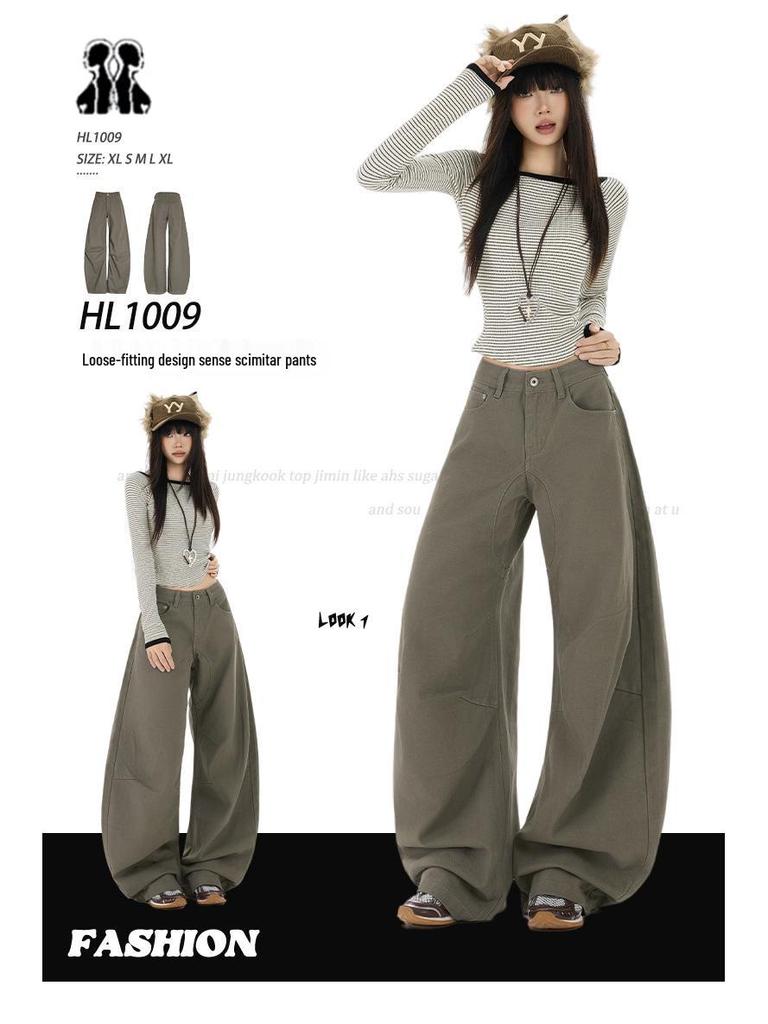 2025 Осень/Зима Американские Ретро Широкие Джинсы в Пол Свободного Кроя, Подчеркивающие Фигуру, с Карманами