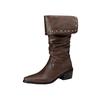 Black Brown Women Mid Calf Boots High Square Heel Small Big Size 32 48