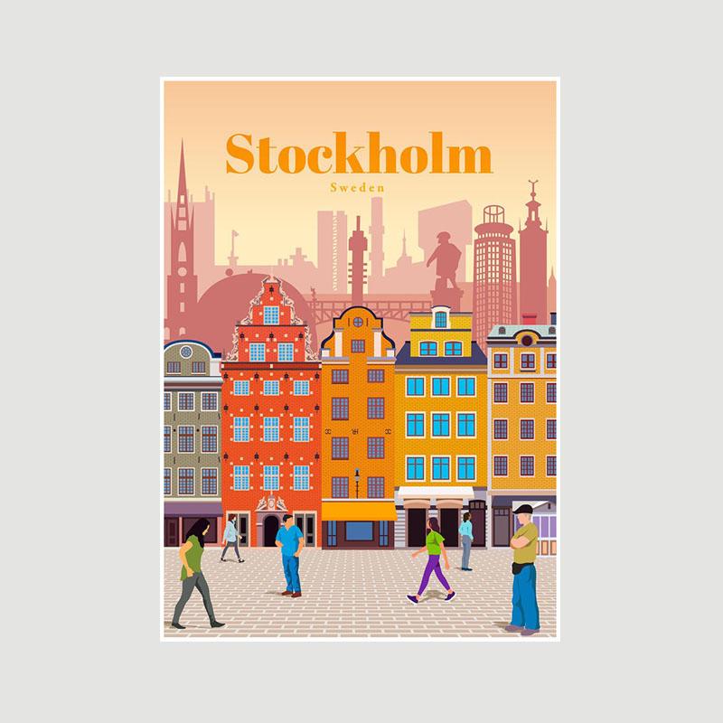 White Paper Cartoon City Landscape Poster Mural London Paris Travel Cities Prints Bedroom Decoration Painting Funny Abstract Wall Art Decor