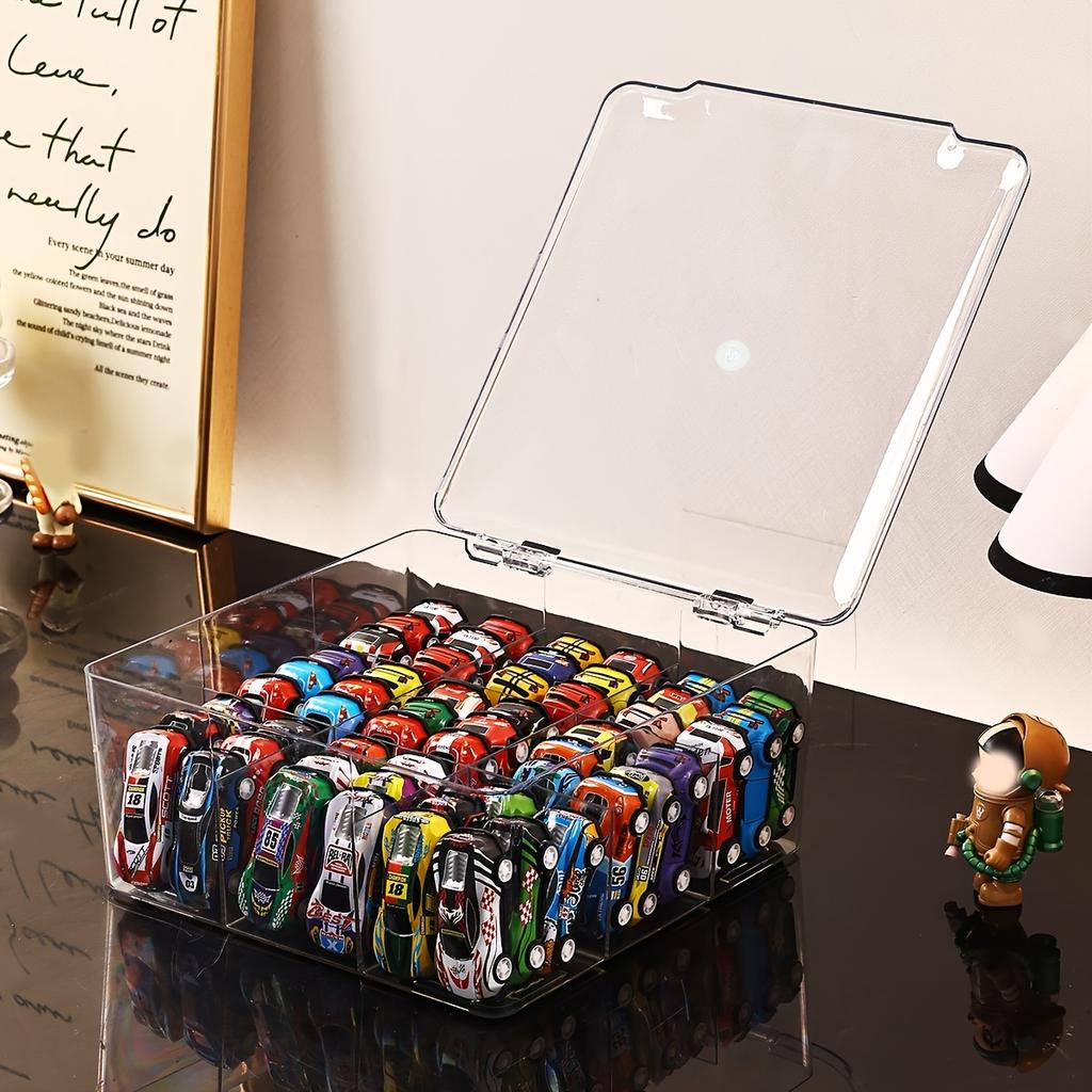 1pc transparent/semi transparent black flip cover toy car model storage box, large capacity suitable for Hot Wheels display box