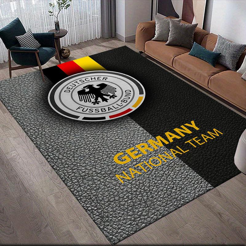 German Football Association Flannel Printed Carpet, Home Sofa Decoration for Living Room & Bedroom, Non‑Slip Play Flannel Floor Mat for Game Room