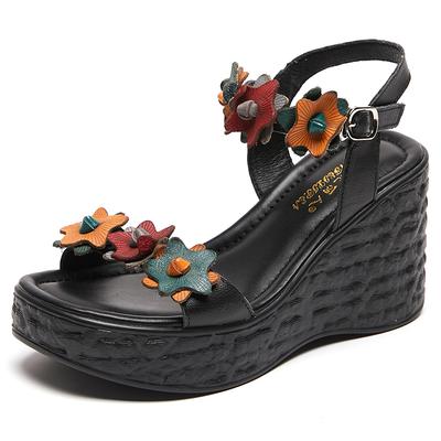 GKTINOO Натуральная кожа Ретро Высокий каблук Сандалии Женская обувь Ремешок с пряжкой 2025 Новые Весна Лето Клинья Леди Платформа Сандалии