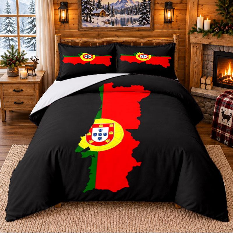 Printed 3Pcs Bedding Set Portugal national football team Pattern Bed Sheet Pillowcase For Bedroom Decor