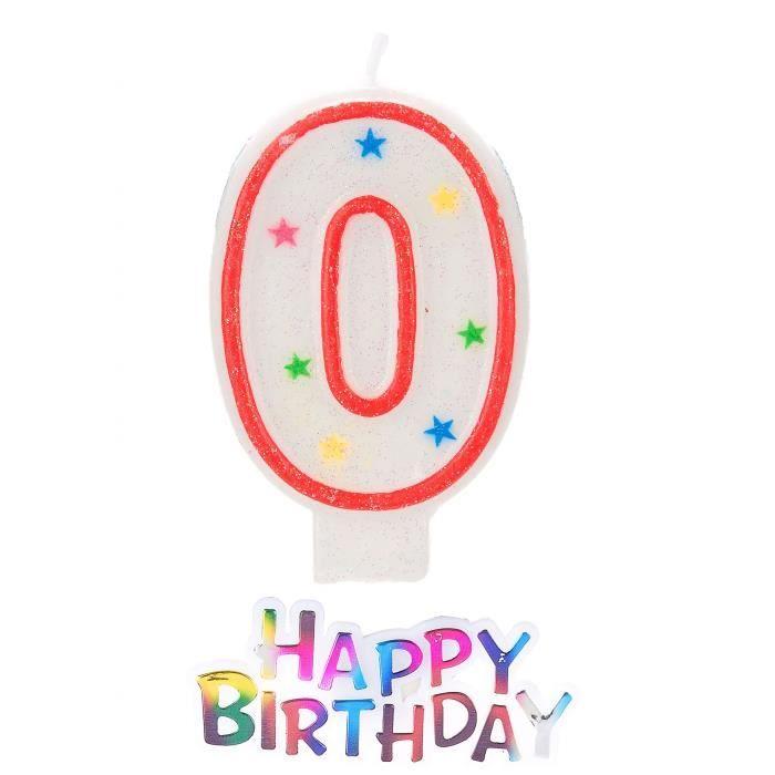Bougie Anniversaire - 30 - Chiffre 0 - Pailletée - Blanc et Rouge - Étoiles Multicolores