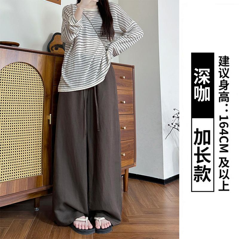 Брюки палаццо из льна Tencel с необработанным краем, женские, летние, новые, драпирующиеся и тонкие прямые брюки, лен хлопок, повседневные брюки