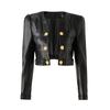 Elegant O-neck PU Leather Motorcycle Jackets for Women Spring Autumn High-end Simple Black Short   Coat