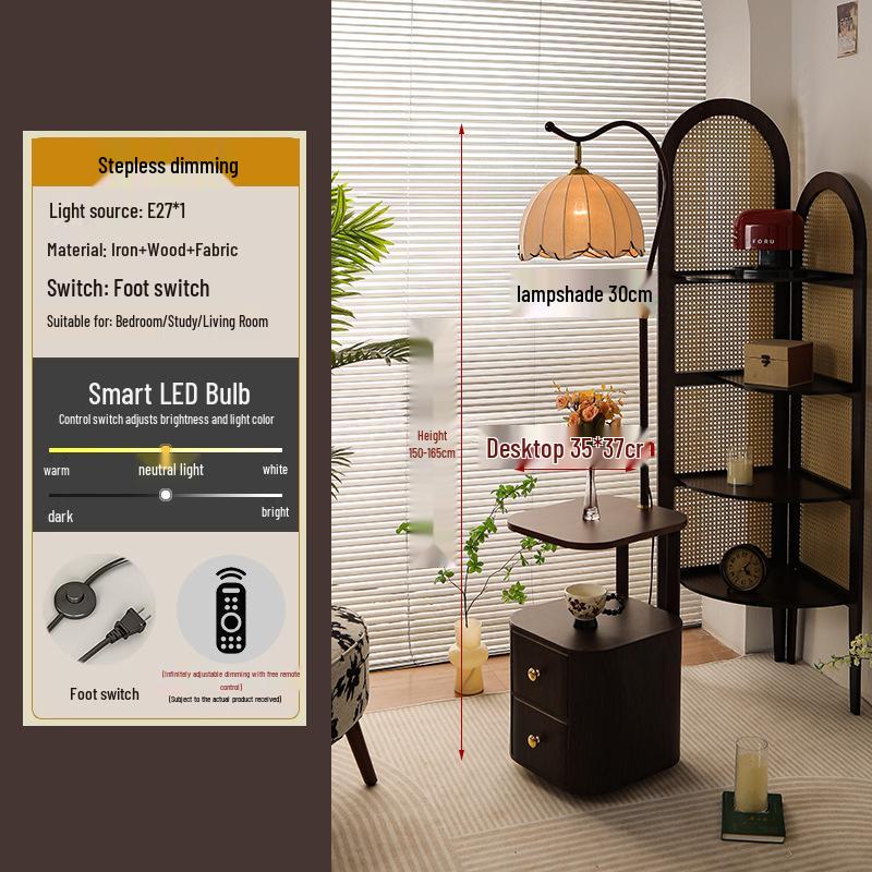 Французская прикроватная тумбочка в стиле середины века: Массив дерева, Встроенная лампа, Креативная полка для хранения