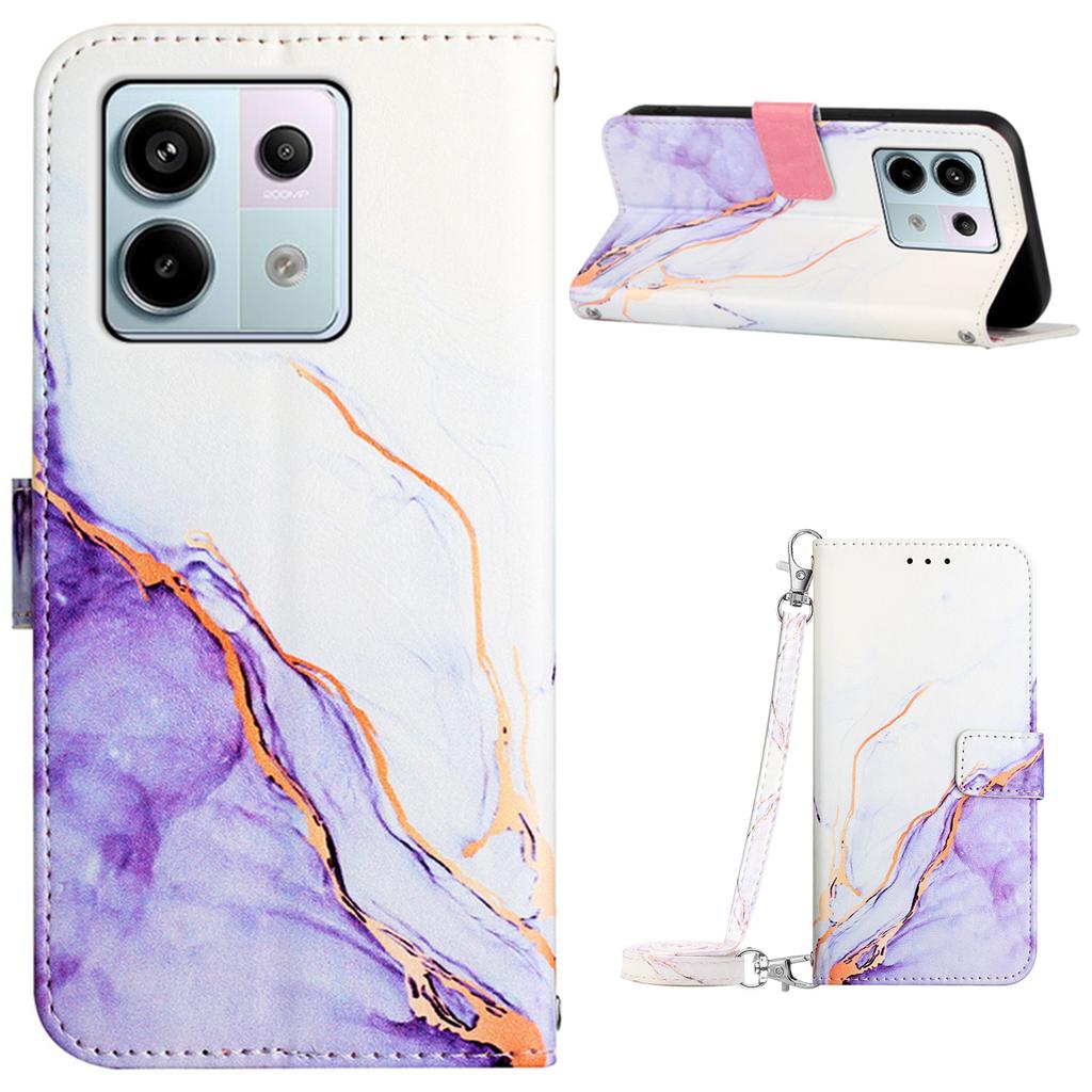 For Xiaomi Redmi Note 13 Pro 5G/Poco X6 5G Leather Case with Shoulder Strap Marble Pattern Phone Stand Cover