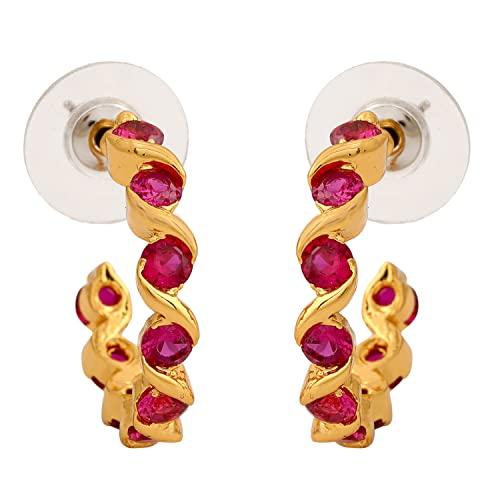 Серьги-кольца Estele из латуни с позолотой и рубинами для девочек и женщин