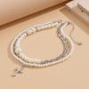Cross Exaggerated Pearl Neckchain Elegant Women's Clavicle Chain  Jewelry Gift