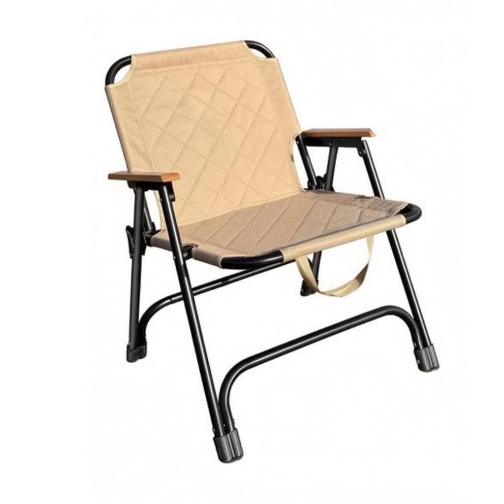 Portable Camping Chair with Wooden Armrests Supportive Padded Folding