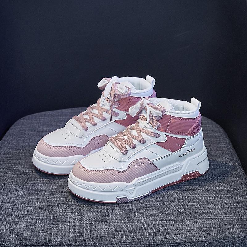 Мода Новинка в повседневной обуви Женские ботильоны Высокие женские кроссовки Плоские туфли на шнуровке Женские туфли на платформе Белые короткие женские ботильоны