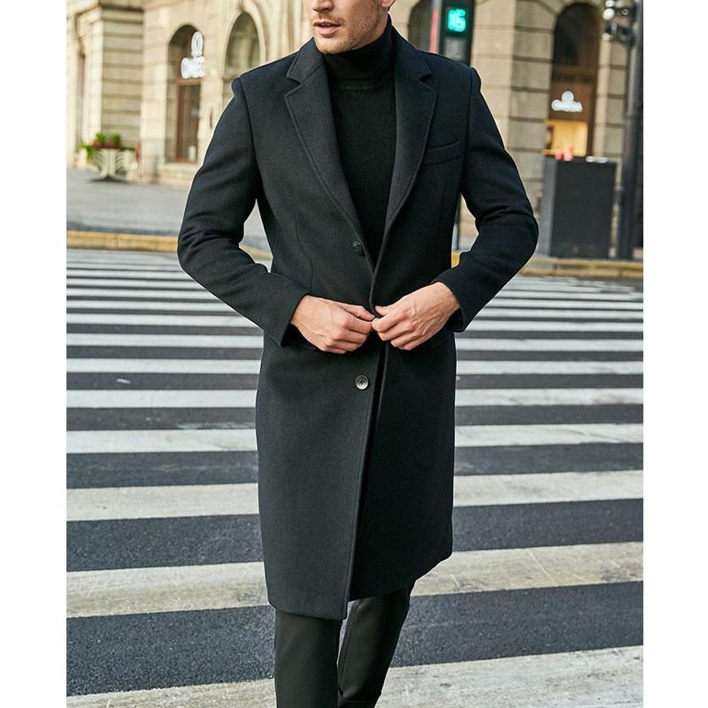 Men Coat Retro Functional Button-breasted Long Sleeve Winter Jacket with Large Pockets for Outdoor Office