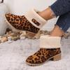 Fashion Fashion Leopard Faux Fur Snow Boots for Women 2024 Winter Chunky Heeled Ankle Boots Woman Plus Size Plush Warm Short Botas Mujer