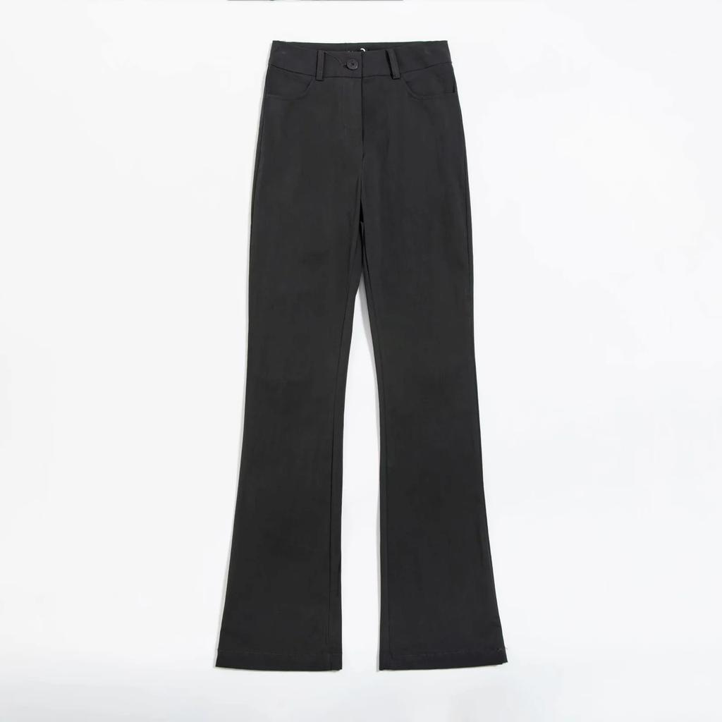 Women Tight Flares Pants Flared Slacks Dark Black High-waist Suit Slacks Trousers Casual Pants