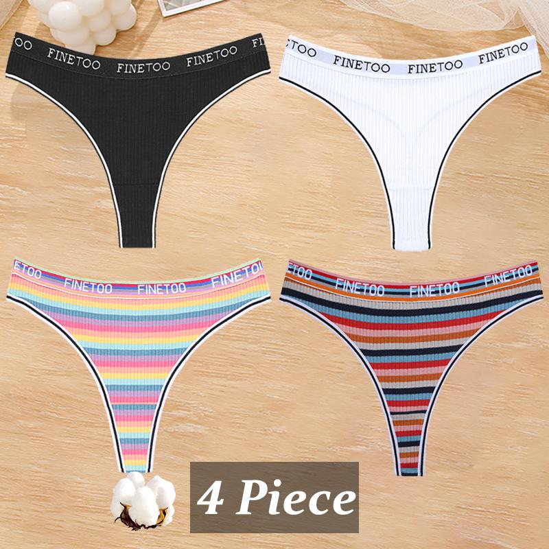 4Pcs/Set Women Cotton Colorful Stripe Panties Sexy Underwear G-Strings Rainbow Thongs Female Soft Breathable Intimates Lingerie