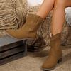 Мода Классические верблюжьи вестерн-сапоги для женщин из искусственной замши на толстом каблуке, ботильоны для женщин 2024 года, трендовые ковбойские ботинки без застежек