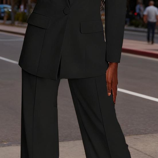 Женские костюмы-двойки с блейзером, деловой кэжуал, блейзер на одной пуговице, брючный костюм с широкими штанинами, профессиональные комплекты для работы в офисе