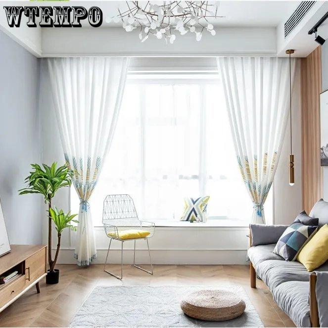 WTEMPO 2 шт., сельские шторы с вышивкой в ​​скандинавском стиле, эркеры для спальни, гостиной, свежие простые перфорированные шторы
