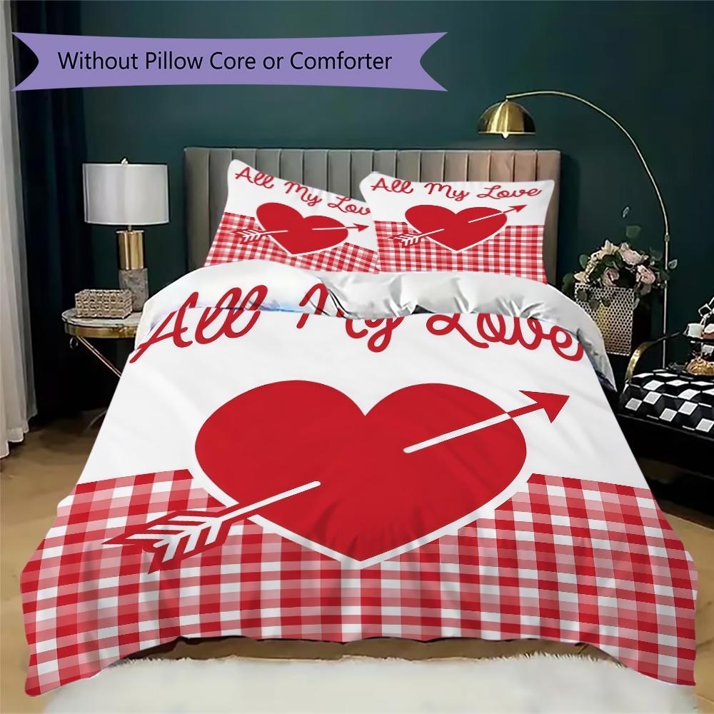 Red Love Pattern Bedding uilt Set uilt Cover Pillowcase Home Decoration Birthday Gift (1 * duvet cover + 2 * pillowcase without core)