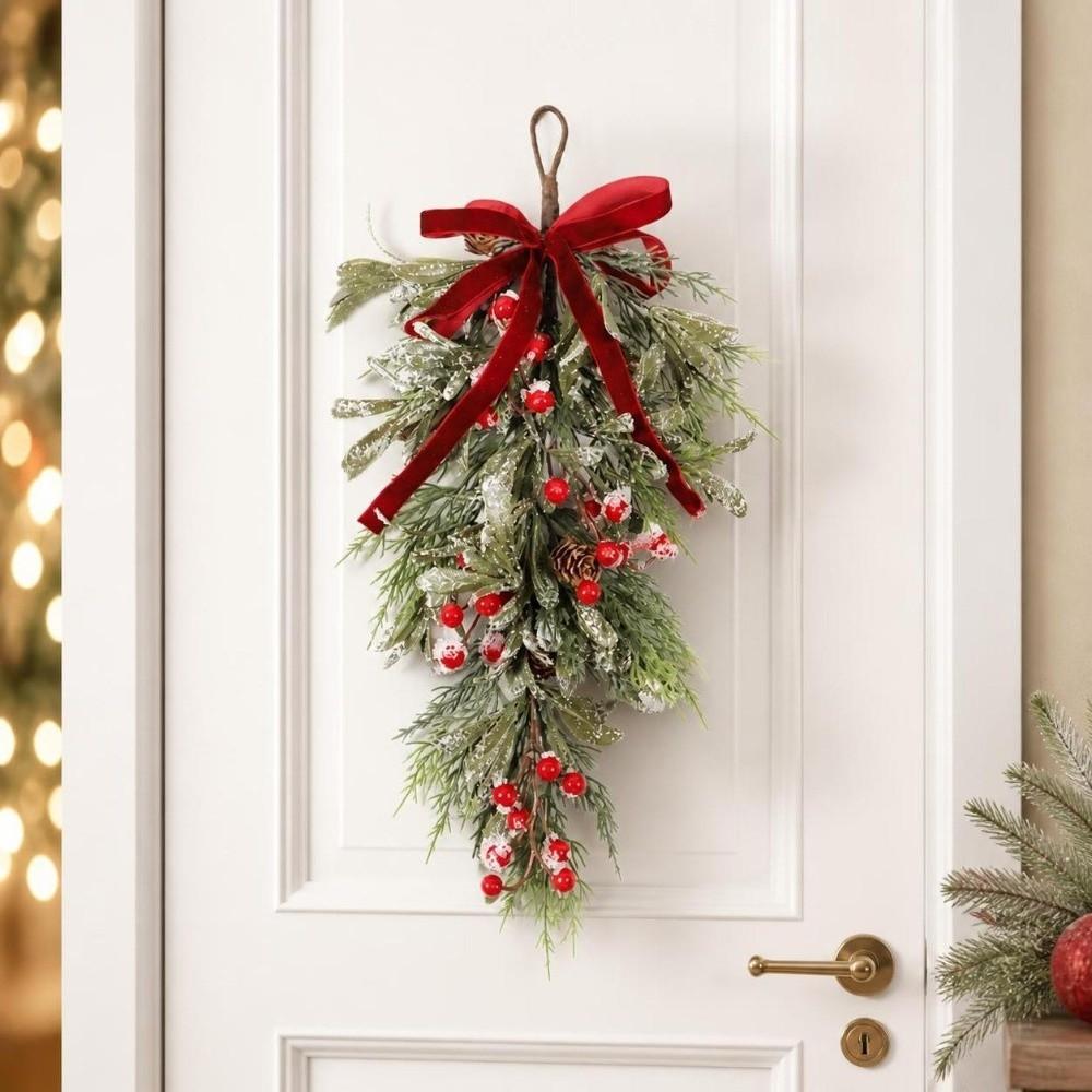 Pine Needles Artificial Christmas Wreath Teardrop Shape Christmas Hanging Decor Party Decoration