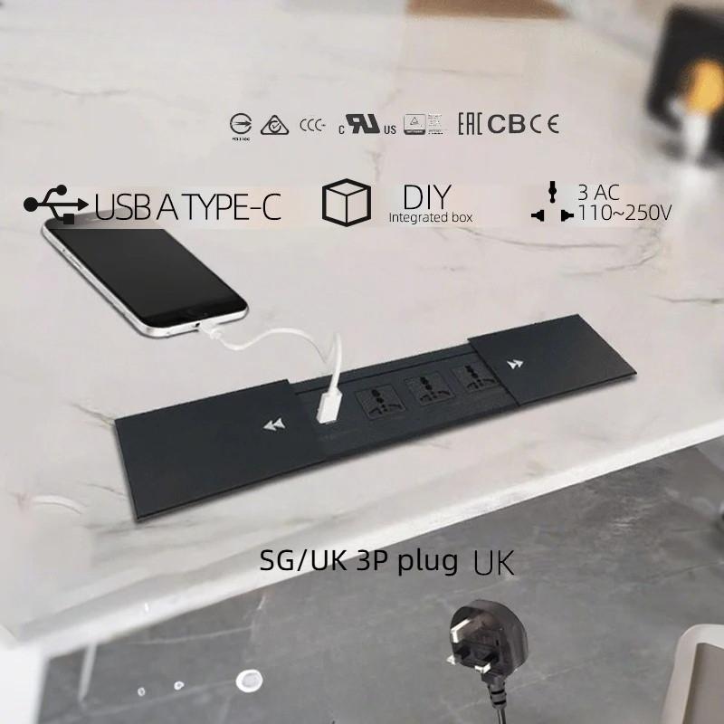 Slide Cover Retractable Power Strip Desktop Multi Plug Cabinet Hidden Recessed Desk Power Sockets Universal Embedded Socket