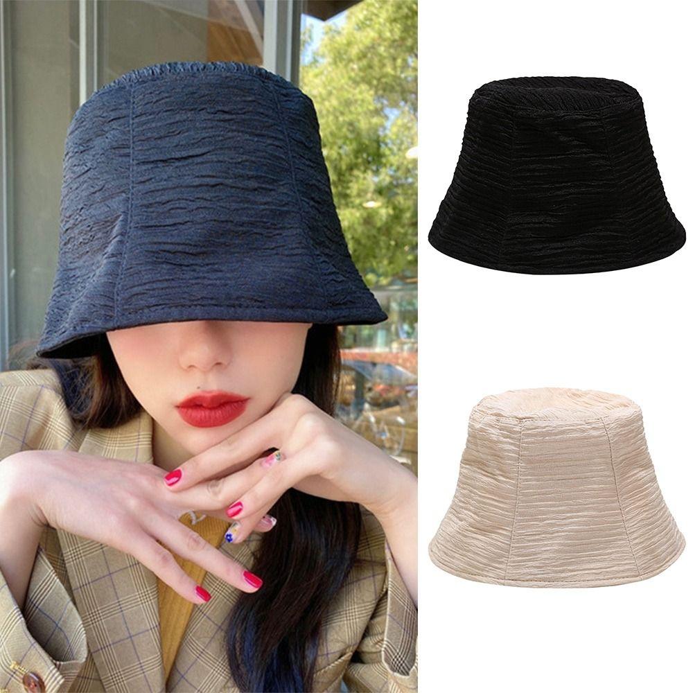 Solid Color Bucket Hat Chiffon Fabric Basin Cap Japanese-Style Fisherman Hat Summer
