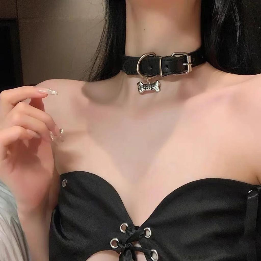 Темная субкультура кожаный ошейник панк-стрит милые крутые красотки ожерелье ожерелье ключица цепь прилив