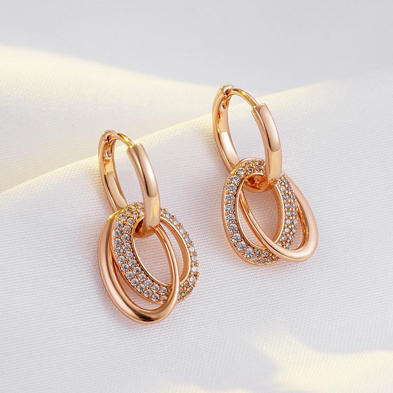 New Trendy  Rose Gold Hoop Earrings For Women Natural Zircon Geometry Pendant Vintage Bride Wedding Daily Jewelry