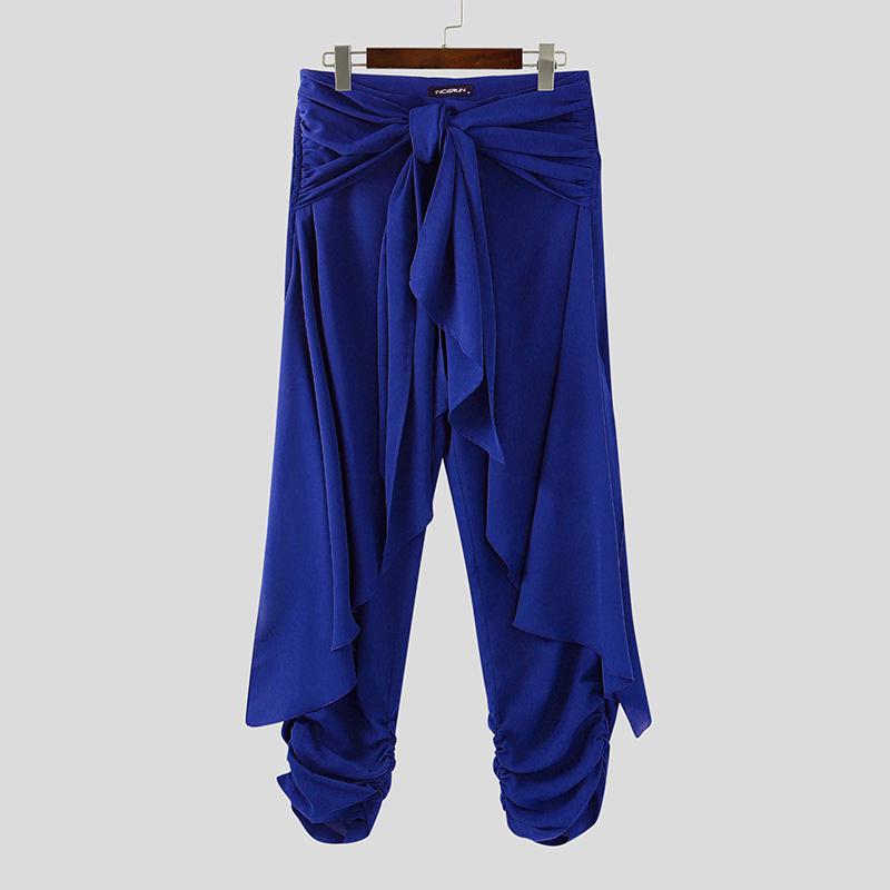 INCERUN Мужские повседневные полупрозрачные брюки-шаровары со шнуровкой и неровными слоями, со складками