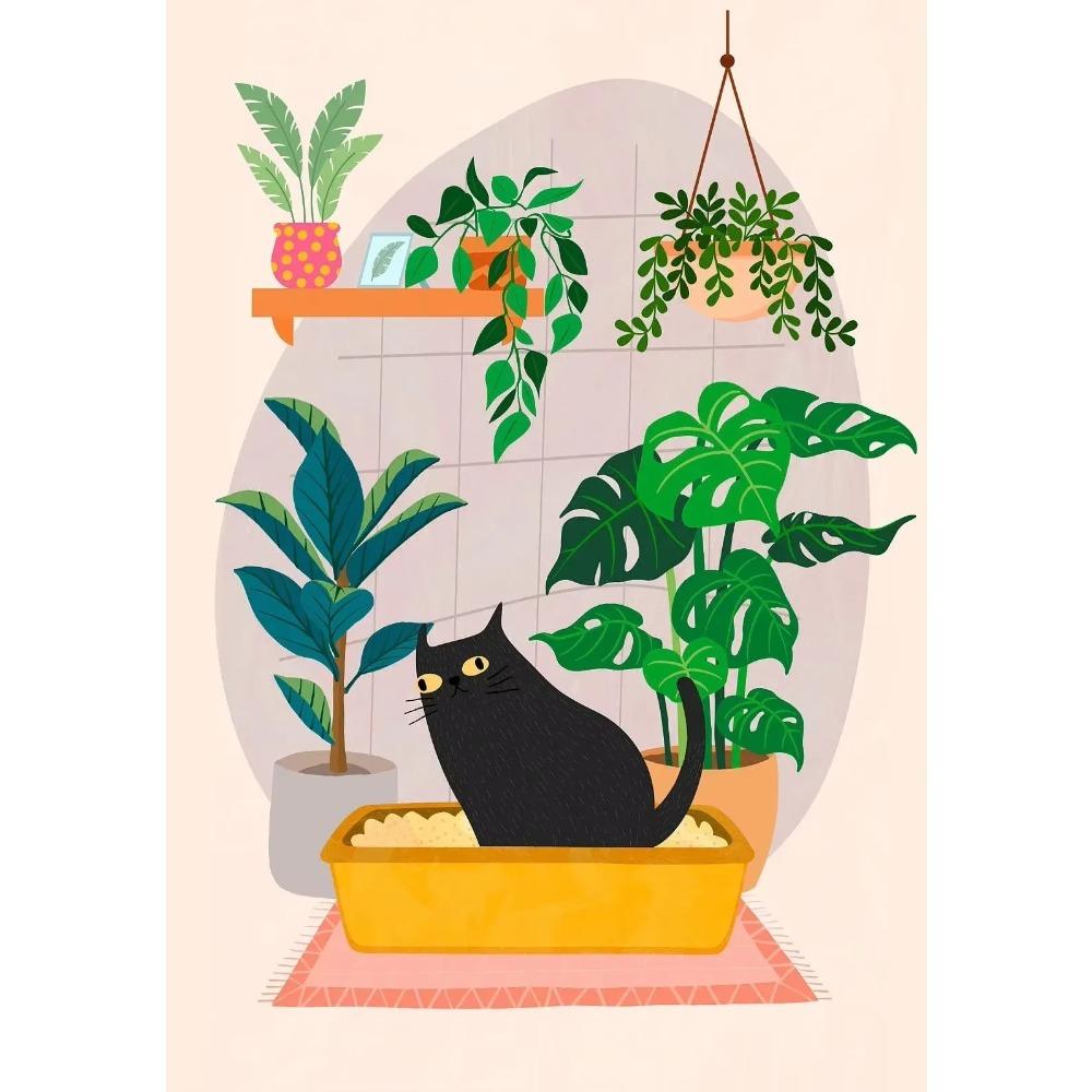 Watercolor Cute Kittens Potted Plant Canvas Print Cartoon Green Plants Animals Wall Art Postes for Modern Living Room Home Decor