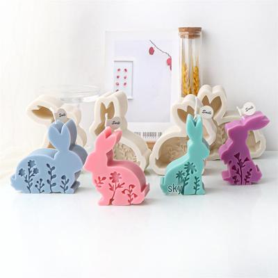 Силиконовая форма для свечей и мыла в виде кролика с цветочным дизайном