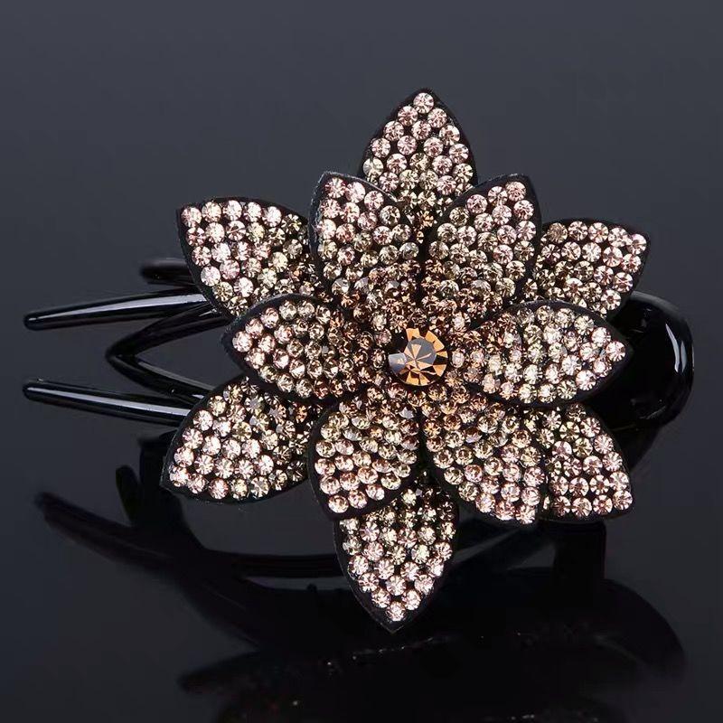 New Flower Rhinestone Dovetail Clip Large Elegant Round Hair Flower Hair Clip
