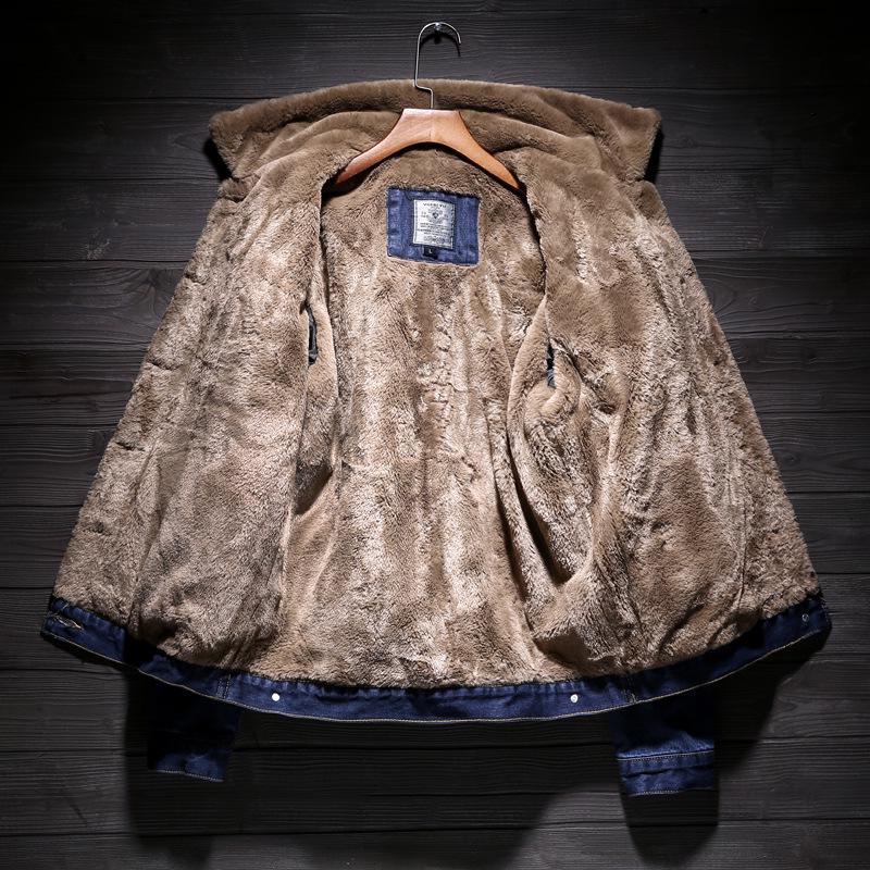 Мужская теплая джинсовая куртка на флисовой подкладке из овечьей шерсти для осени и зимы